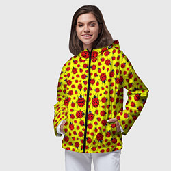 Ветровка с капюшоном женская Божьи коровки цветные, цвет: 3D-черный — фото 2