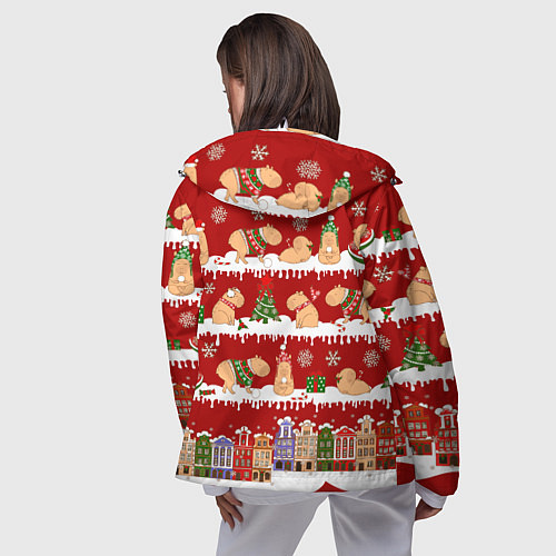 Женская ветровка Капибара с семьей на Новый год / 3D-Белый – фото 4