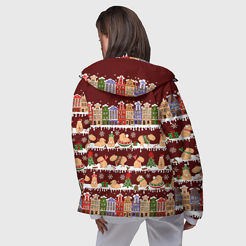 Женская ветровка Капибара с семьей зимой / 3D-Белый – фото 4