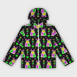 Ветровка с капюшоном женская Цветные инопланетные существа, цвет: 3D-белый