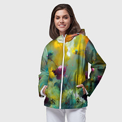 Ветровка с капюшоном женская Абстрактные розы в пятнах краски, цвет: 3D-белый — фото 2