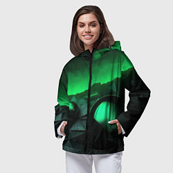 Ветровка с капюшоном женская Асимметрия растительного узора, цвет: 3D-черный — фото 2