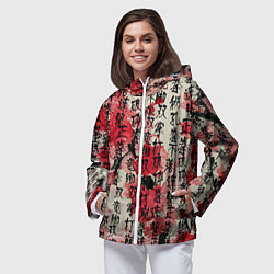 Ветровка с капюшоном женская Японский стиль паттерны, цвет: 3D-белый — фото 2
