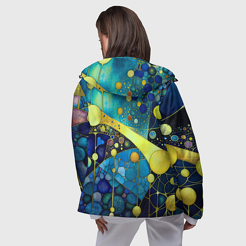 Женская ветровка Абстракция в жёлто синих тонах с кругами и линиями / 3D-Черный – фото 4