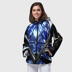 Ветровка с капюшоном женская Синяя и черная конструкция абстракция, цвет: 3D-черный — фото 2