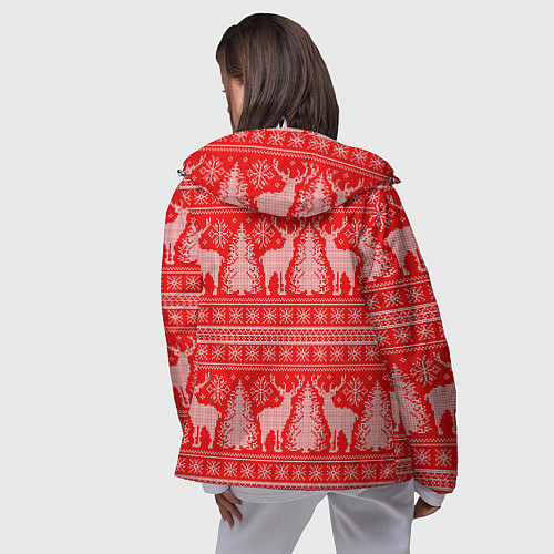 Женская ветровка Новогодний узор с оленями и елками / 3D-Белый – фото 4