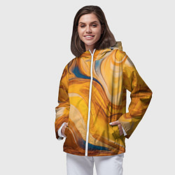 Ветровка с капюшоном женская Жидкая золотая текстура - нейросеть, цвет: 3D-белый — фото 2