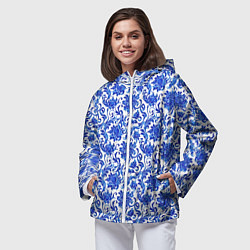 Ветровка с капюшоном женская Гжель классика, цвет: 3D-белый — фото 2