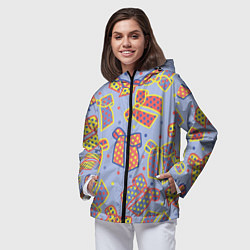 Ветровка с капюшоном женская Узор с яркими разноцветными бантами в горошек, цвет: 3D-черный — фото 2