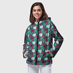 Ветровка с капюшоном женская Черепа с цветочным орнаментом, цвет: 3D-черный — фото 2