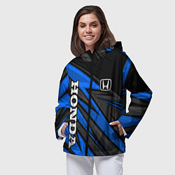 Ветровка с капюшоном женская Honda motors - синяя спортивная абстракция, цвет: 3D-черный — фото 2