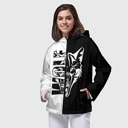 Ветровка с капюшоном женская Волк - чёрно белое, цвет: 3D-черный — фото 2
