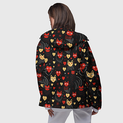Женская ветровка Паттерн с сердечками и котами валентинка / 3D-Черный – фото 4