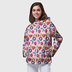 Ветровка с капюшоном женская Современный узор с сердечной звездой и кругом, цвет: 3D-белый — фото 2