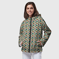 Ветровка с капюшоном женская Цветочный паттерн бежевый, цвет: 3D-черный — фото 2