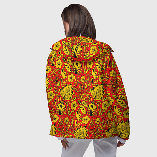 Женская ветровка Хохломская роспись золотистые цветы на красном фон / 3D-Белый – фото 4