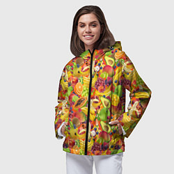 Ветровка с капюшоном женская Экзотические фрукты и ягоды, цвет: 3D-черный — фото 2