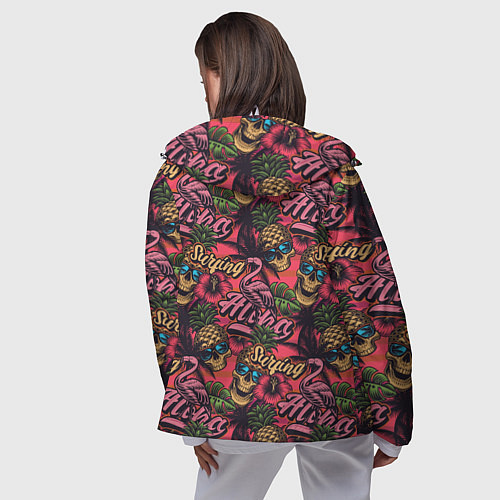 Женская ветровка Черепа из ананасов и розовые фламинго / 3D-Белый – фото 4