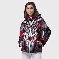 Ветровка с капюшоном женская Улыбающийся череп красный, цвет: 3D-белый — фото 2