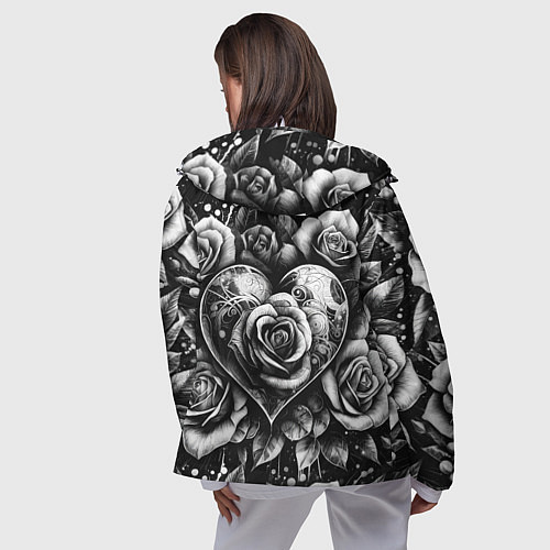 Женская ветровка Черно белое сердце и розы / 3D-Белый – фото 4
