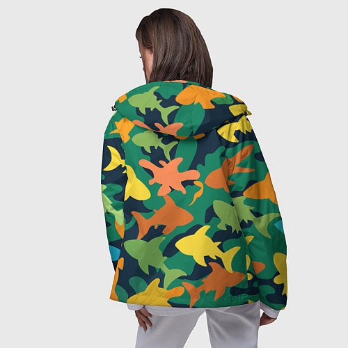 Женская ветровка Камуфляж силуэты рыбок / 3D-Черный – фото 4