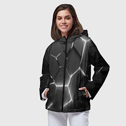 Ветровка с капюшоном женская Чёрные плиты разломы броня, цвет: 3D-черный — фото 2