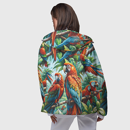 Женская ветровка Попугаи Ара - тропики джунгли / 3D-Белый – фото 4