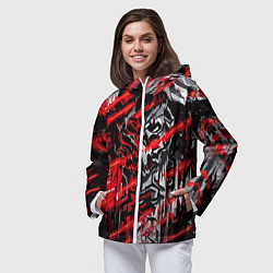 Ветровка с капюшоном женская Железный череп и красные линии, цвет: 3D-белый — фото 2