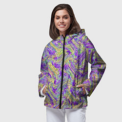 Ветровка с капюшоном женская Абстрактная разноцветная вязка, цвет: 3D-черный — фото 2