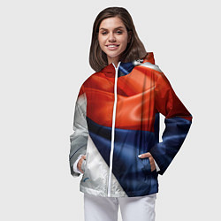 Ветровка с капюшоном женская Белая синяя красная абстракция, цвет: 3D-белый — фото 2