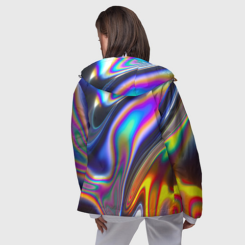 Женская ветровка Жидкая голографическая бензиновая абстракция / 3D-Белый – фото 4