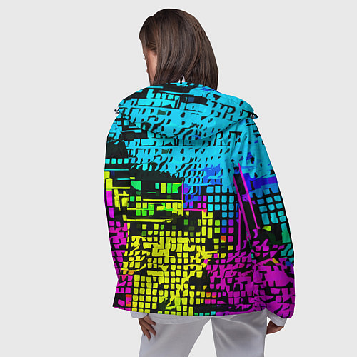 Женская ветровка Разноцветный глитч на чёрном фоне / 3D-Белый – фото 4