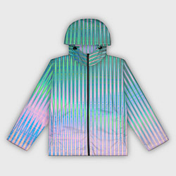 Ветровка с капюшоном женская Голографический эффект светлых тонов полос, цвет: 3D-черный