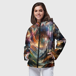 Ветровка с капюшоном женская Горы и блеск, цвет: 3D-черный — фото 2