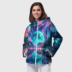 Ветровка с капюшоном женская Неоновая луна, цвет: 3D-белый — фото 2