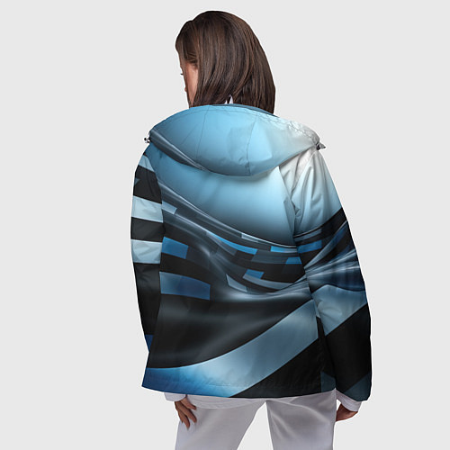 Женская ветровка Черно-синий абстрактный спортивный стиль / 3D-Белый – фото 4