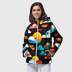 Ветровка с капюшоном женская Цветные облака в черном небе, цвет: 3D-белый — фото 2