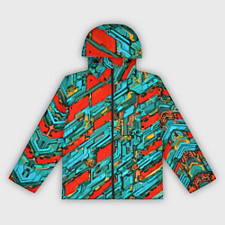 Женская ветровка Голубые фрагменты на красном фоне