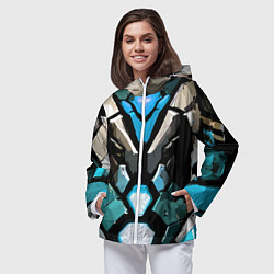 Ветровка с капюшоном женская Синяя броня киберпанк, цвет: 3D-белый — фото 2