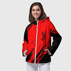 Ветровка с капюшоном женская Juventus краски спорт фк, цвет: 3D-белый — фото 2