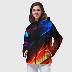 Ветровка с капюшоном женская Geometry stripes neon steel, цвет: 3D-черный — фото 2