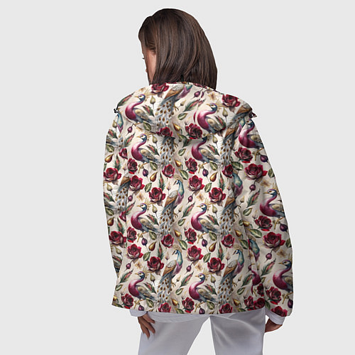 Женская ветровка Цветочный паттерн с павлинами / 3D-Черный – фото 4