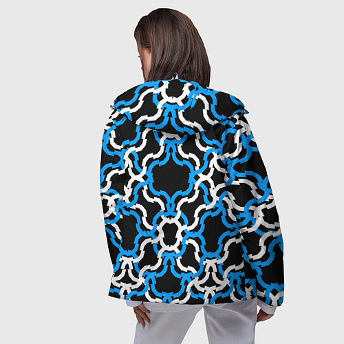 Женская ветровка Сине-белые полосы на чёрном фоне / 3D-Белый – фото 4