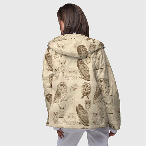 Женская ветровка Эскизы сов тетрадный лист в клетку / 3D-Белый – фото 4