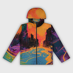 Ветровка с капюшоном женская Абстрактная городская улица со зданиями и река, цвет: 3D-черный