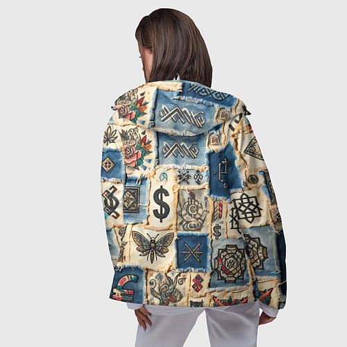 Женская ветровка Баксы и девушки на дениме - пэчворк / 3D-Белый – фото 4