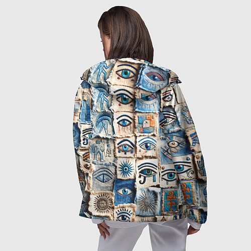 Женская ветровка Глаза на пэчворк дениме / 3D-Черный – фото 4