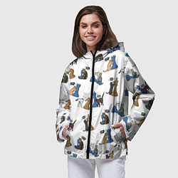 Ветровка с капюшоном женская Котики и шахматы белый, цвет: 3D-черный — фото 2