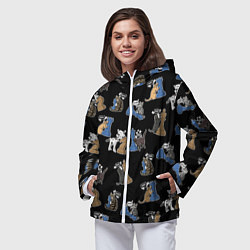 Ветровка с капюшоном женская Котики и шахматы на черном, цвет: 3D-белый — фото 2