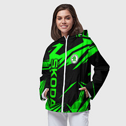 Ветровка с капюшоном женская Skoda - green uniform, цвет: 3D-белый — фото 2